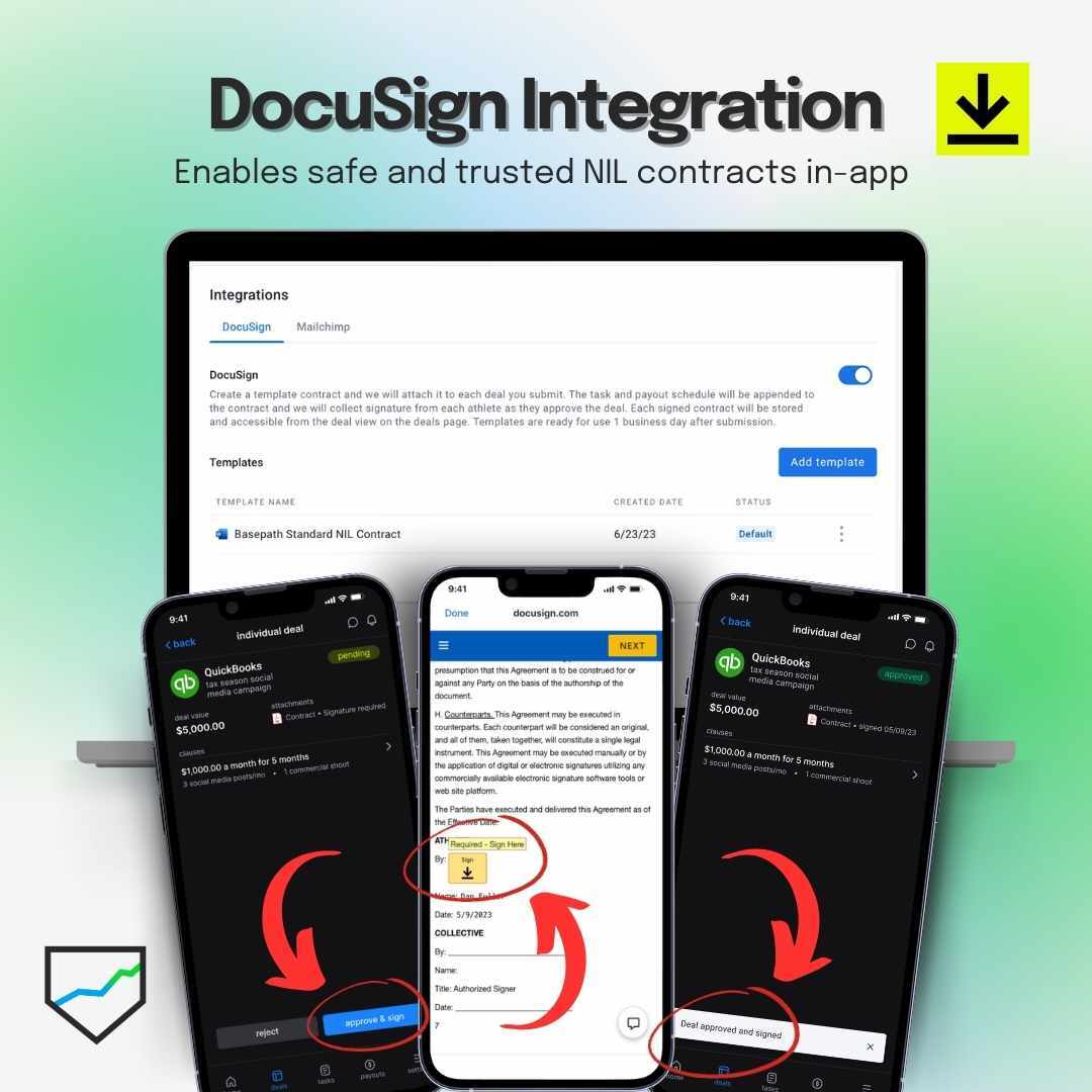 Featured image for “Basepath Becomes First NIL Operations Software Company to Integrate with DocuSign, Streamlining eSignature Process for NIL Contracts”