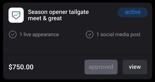Basepath mockup section showing payment for tailgate meet and greet